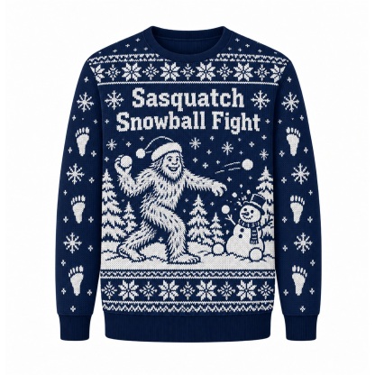 [popular-sweater:PX-25-23:front] Sasquatch Snowball Fight Ugly Christmas Sweatshirt - Front view