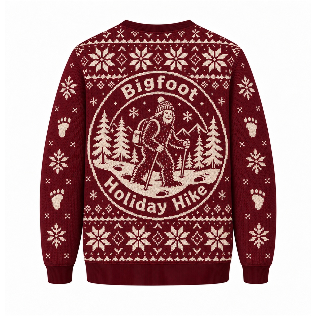 [popular-sweater:PX-25-24:back] Bigfoot Holiday Hike Ugly Christmas Sweatshirt - Back view