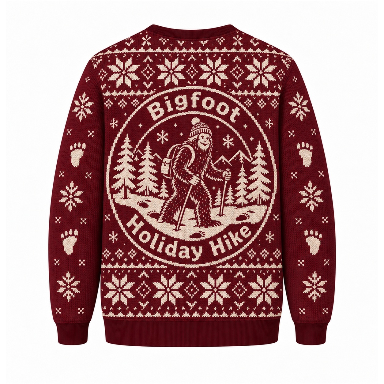 [popular-sweater:PX-25-24:back] Bigfoot Holiday Hike Ugly Christmas Sweatshirt - Back view