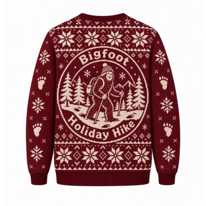 [popular-sweater:PX-25-24:back] Bigfoot Holiday Hike Ugly Christmas Sweatshirt - Back view