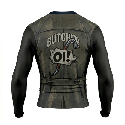 William Butcher THE BOYS Billy Butcher Superhero Mecha Core Geometric Lines Black And Grey Long Sleeve Compression Shirt