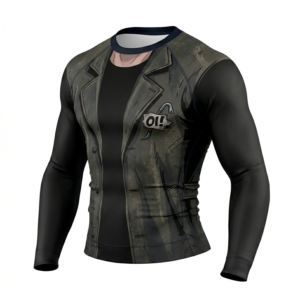 William Butcher THE BOYS Billy Butcher Superhero Mecha Core Geometric Lines Black And Grey Long Sleeve Compression Shirt