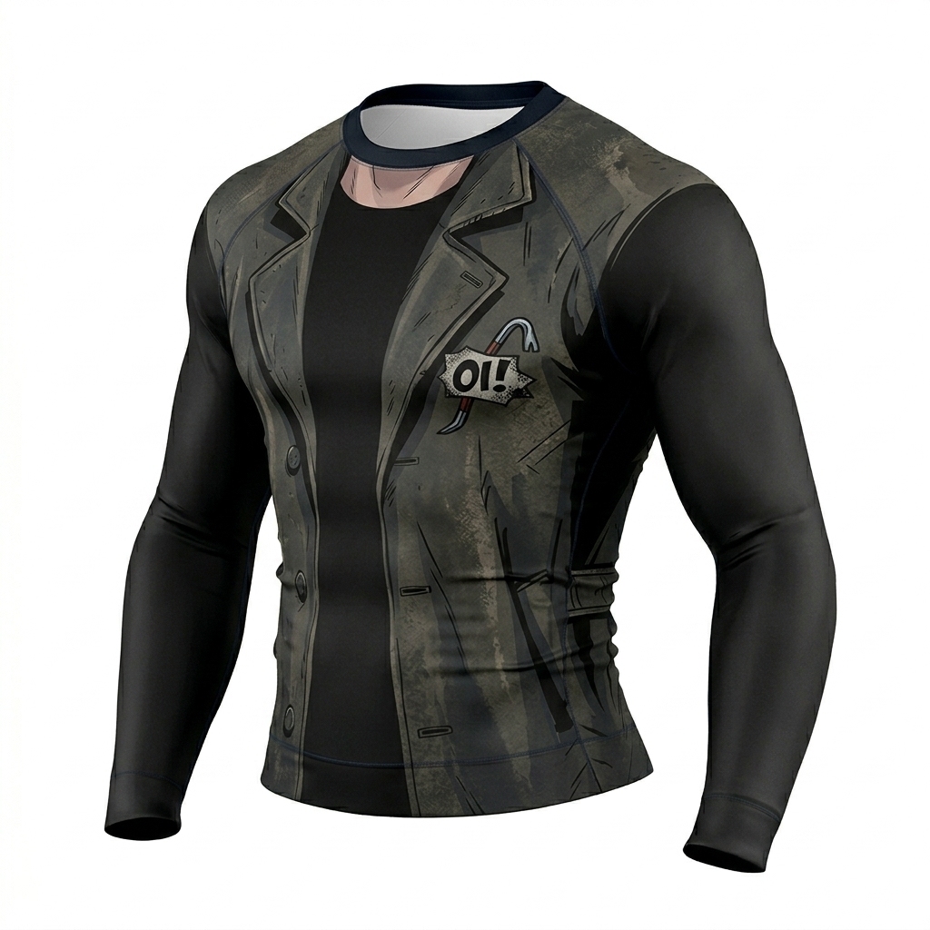 William Butcher THE BOYS Billy Butcher Superhero Mecha Core Geometric Lines Black And Grey Long Sleeve Compression Shirt