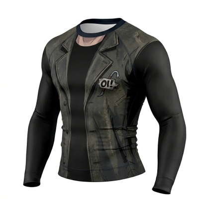William Butcher THE BOYS Billy Butcher Superhero Mecha Core Geometric Lines Black And Grey Long Sleeve Compression Shirt