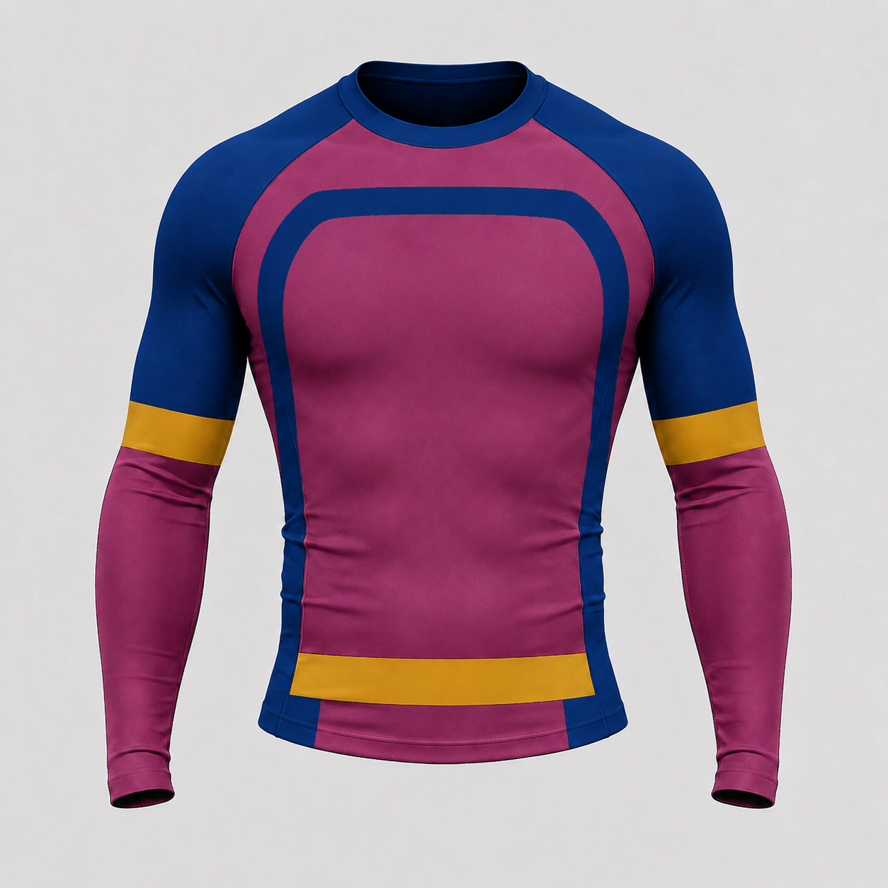 Wine Blue Gold Dugout Portal Frame Customizable Long Sleeve Compression Shirt front customization preview