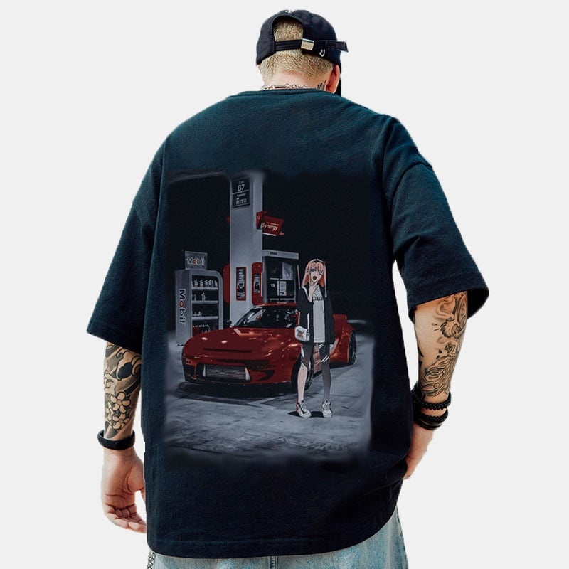 Jdm Oversied T-Shirt Gril With Red Car Anime Tee