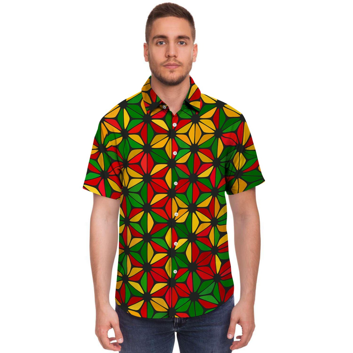 Abstract Reggae Rasta Men Print Short Sleeve Button-Up Shirts