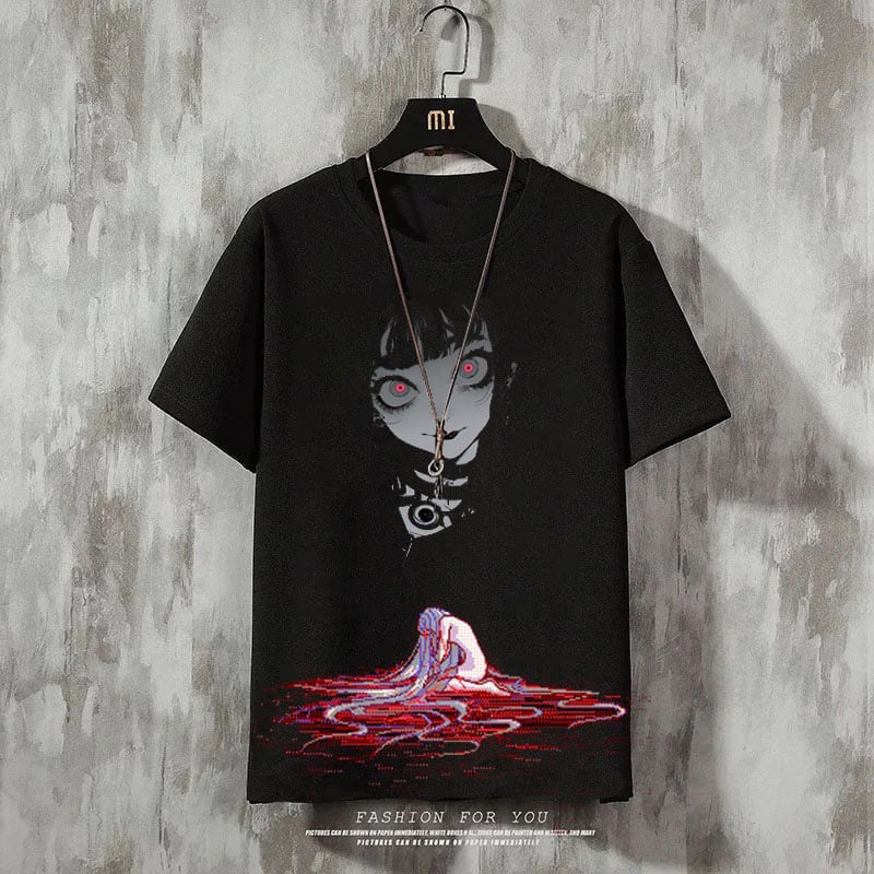 Unique Dark Anime Girl Face Black Anime T-Shirt