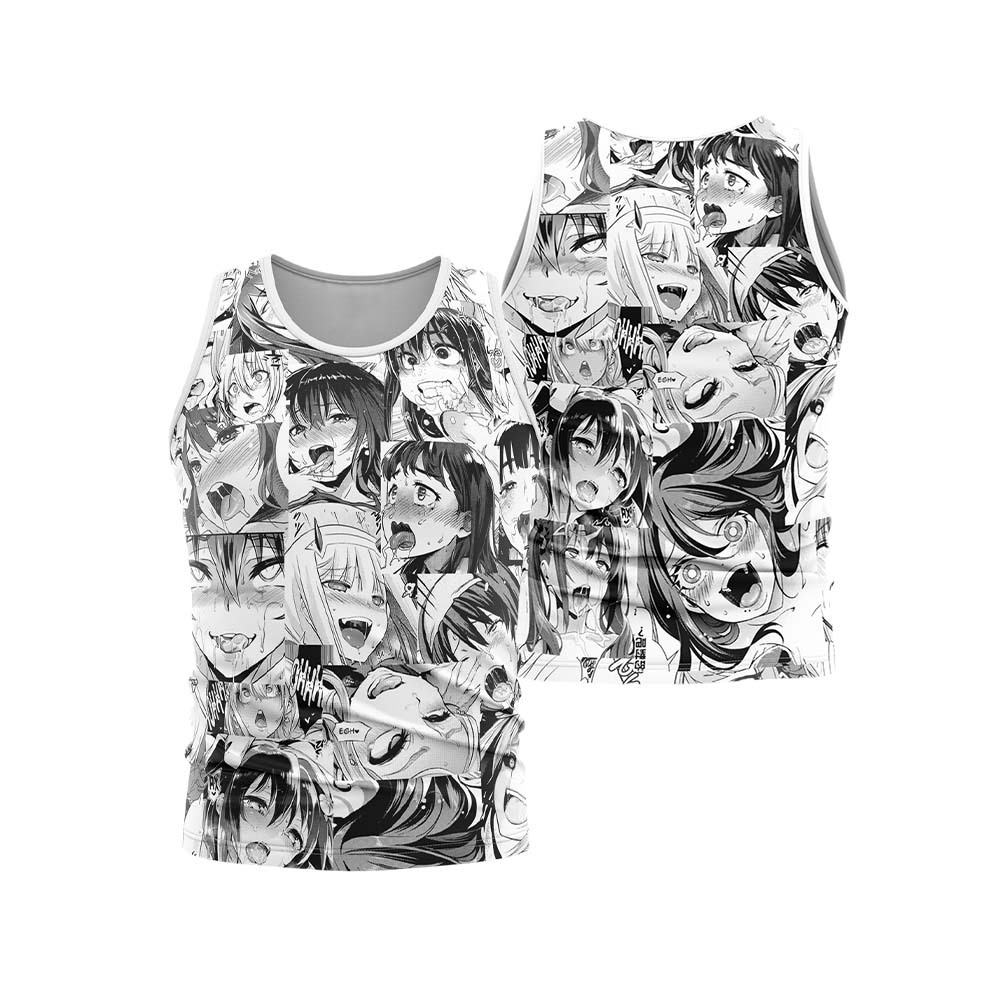 Ahegao Manga Collage Sleeveless Compression Shirt