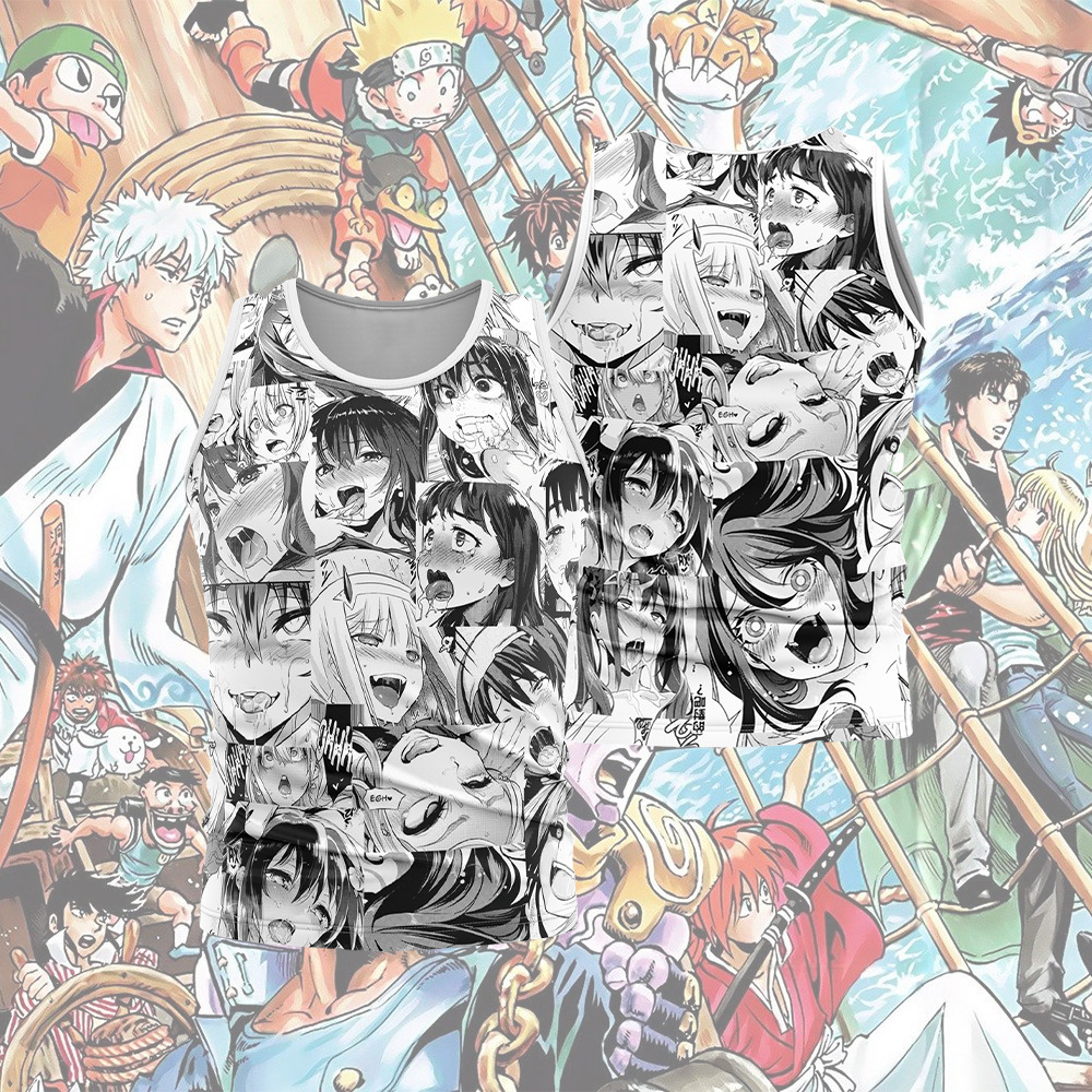 Ahegao Manga Collage Sleeveless Compression Shirt
