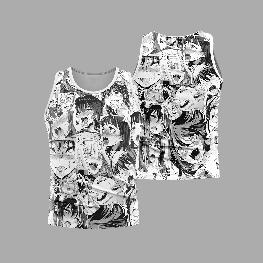 Ahegao Manga Collage Sleeveless Compression Shirt