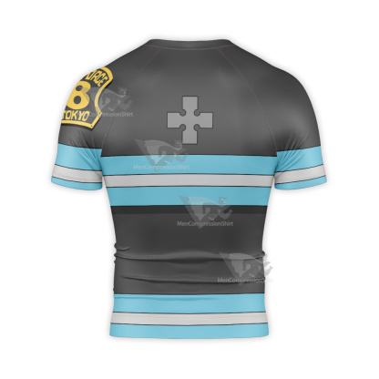 Akitaru Fire Force Blue Short Sleeve Compression Shirt