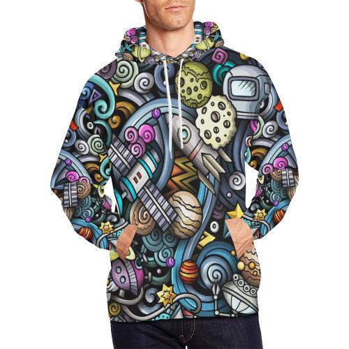 Alien Ufo Psychedelic Pattern Print Men Full Size Hoodie