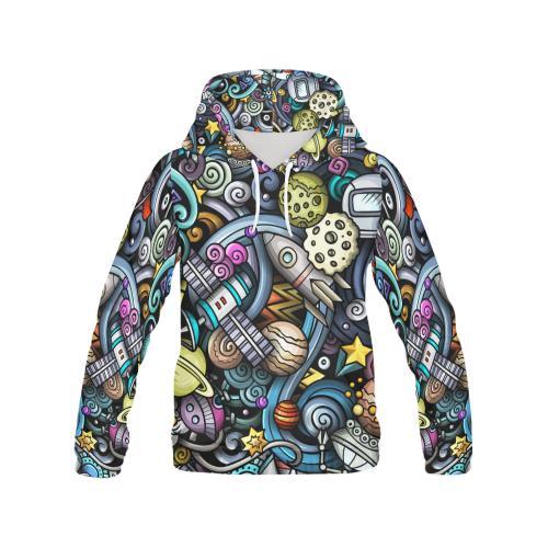 Alien Ufo Psychedelic Pattern Print Men Full Size Hoodie