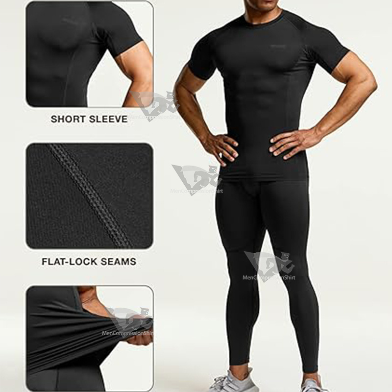 All Black Mens Compression Shirt Set