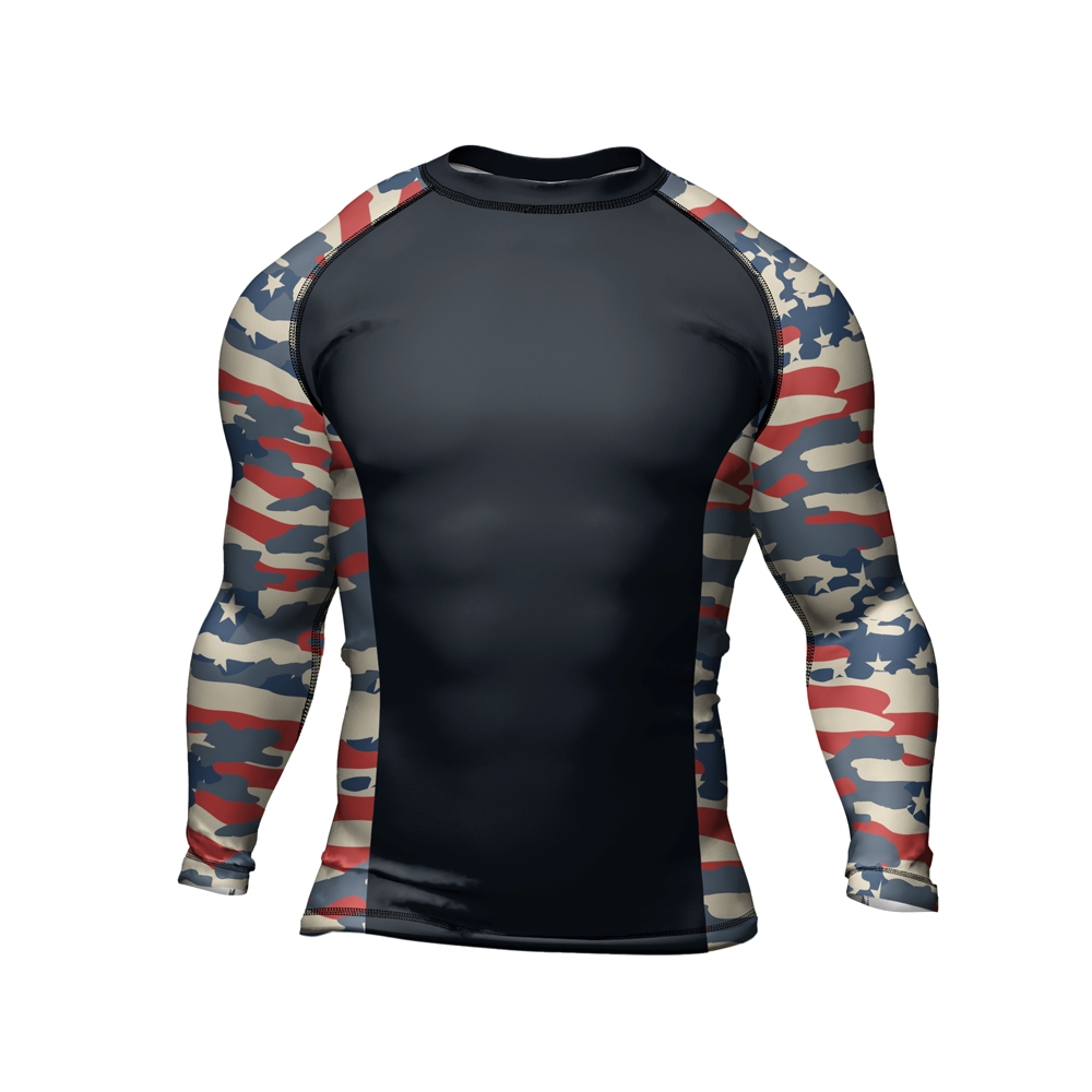 American Camouflage Black Mens Long Sleeve Compression Shirt