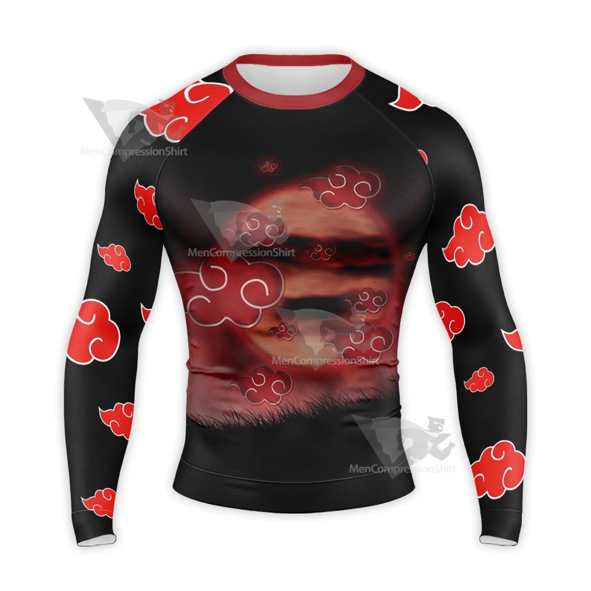 Anime Red Cloud Black Long Sleeve Compression Shirt