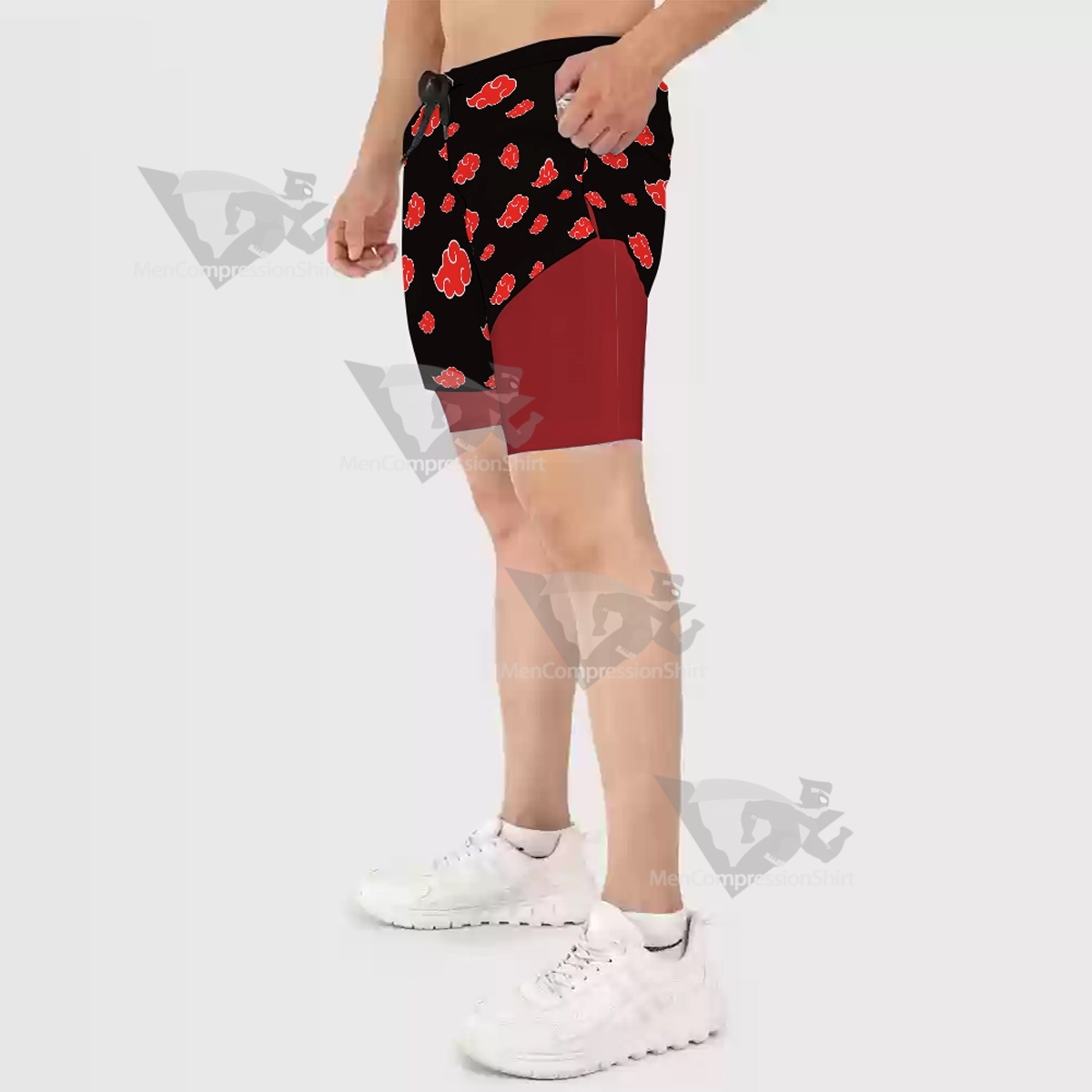 Anime Red Cloud Black Men Compression Gym Short