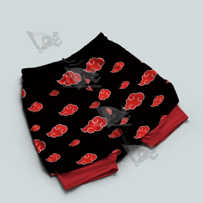 Anime Red Cloud Black Men Compression Gym Short
