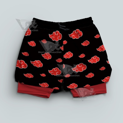 Anime Red Cloud Black Men Compression Gym Short