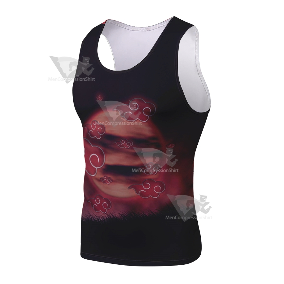 Anime Red Cloud Black Sleeveless Compression Shirt
