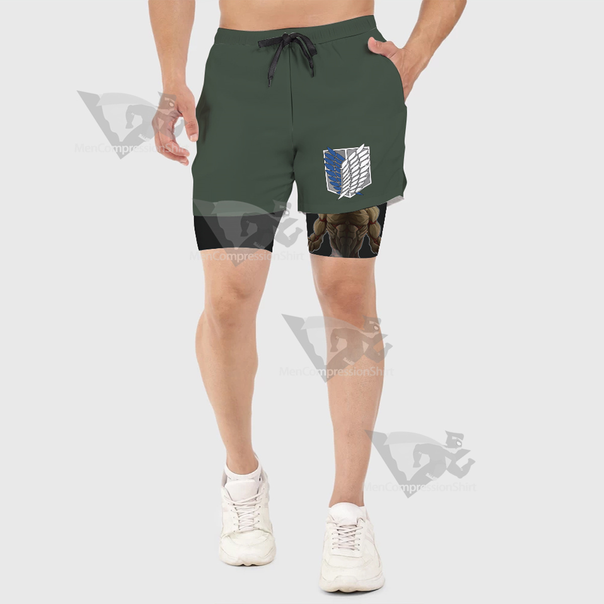 Attack On Titan Survey Corps Green Men Compression Gym Short