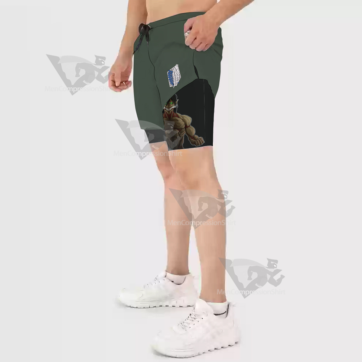 Attack On Titan Survey Corps Green Men Compression Gym Short