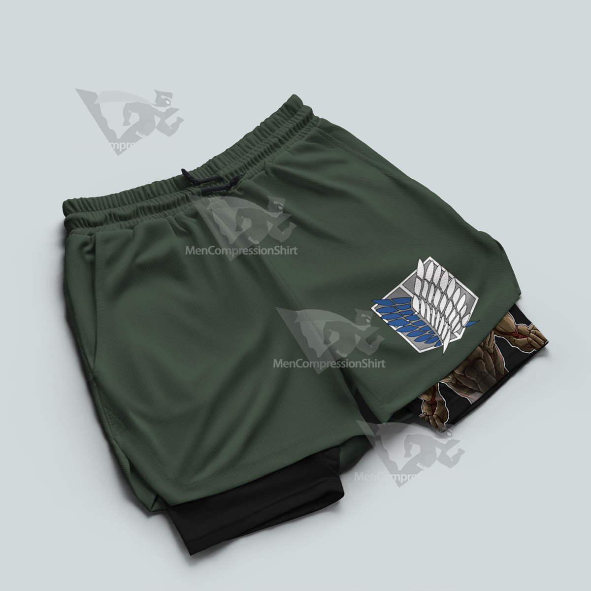 Attack On Titan Survey Corps Green Men Compression Gym Short