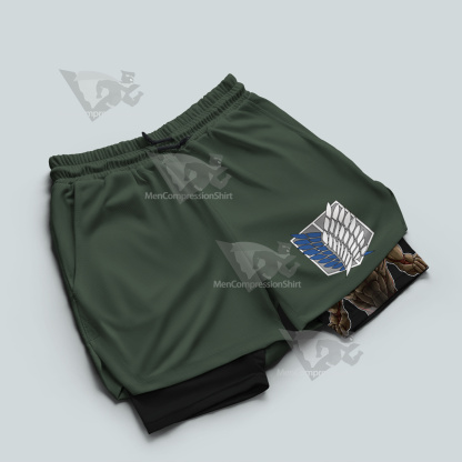 Attack On Titan Survey Corps Green Men Compression Gym Short