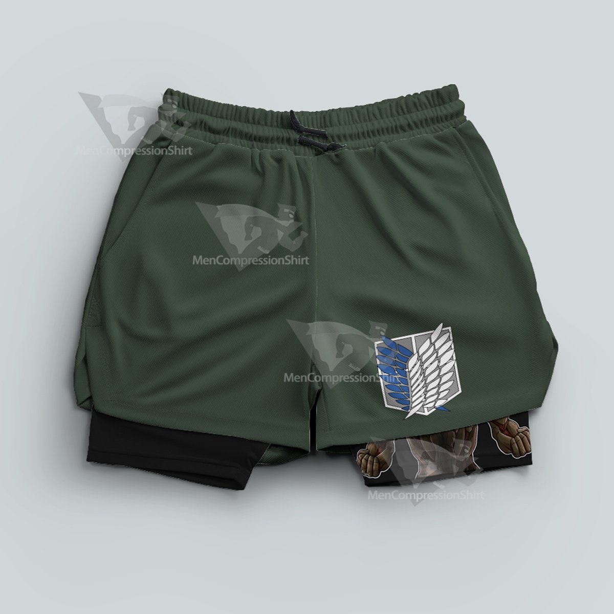 Attack On Titan Survey Corps Green Men Compression Gym Short