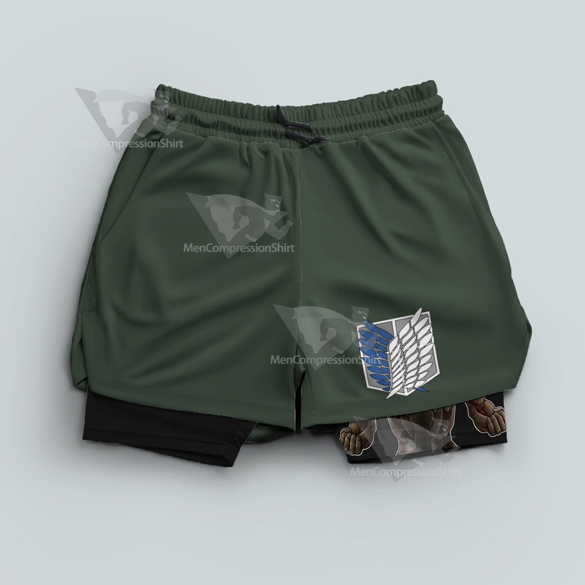 Attack On Titan Survey Corps Green Men Compression Gym Short