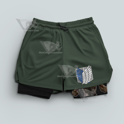 Attack On Titan Survey Corps Green Men Compression Gym Short