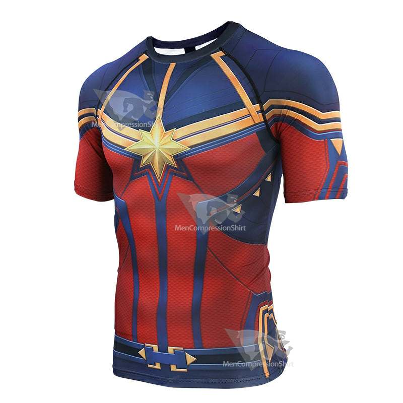 Avengers 4 Carol Danvers Short Sleeve Compression Shirt