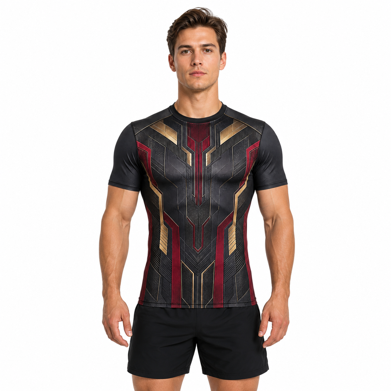 Avengers Vision Black Gray Short Sleeve Compression Shirt