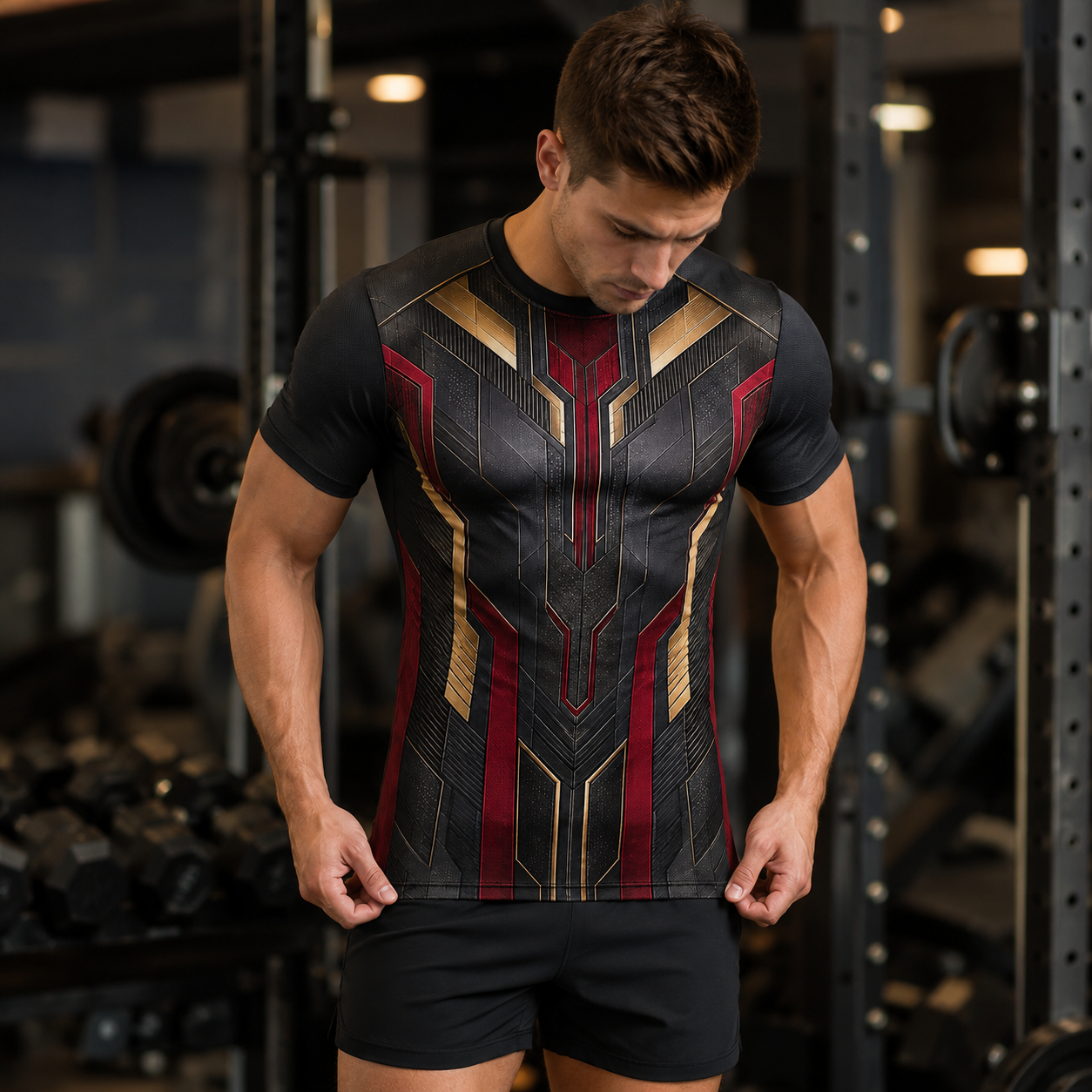 Avengers Vision Black Gray Short Sleeve Compression Shirt