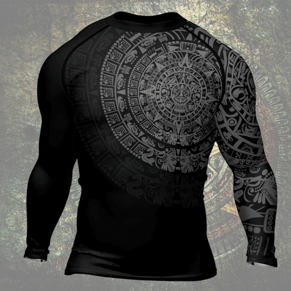 Aztec Black Mens Long Sleeve Compression Shirt