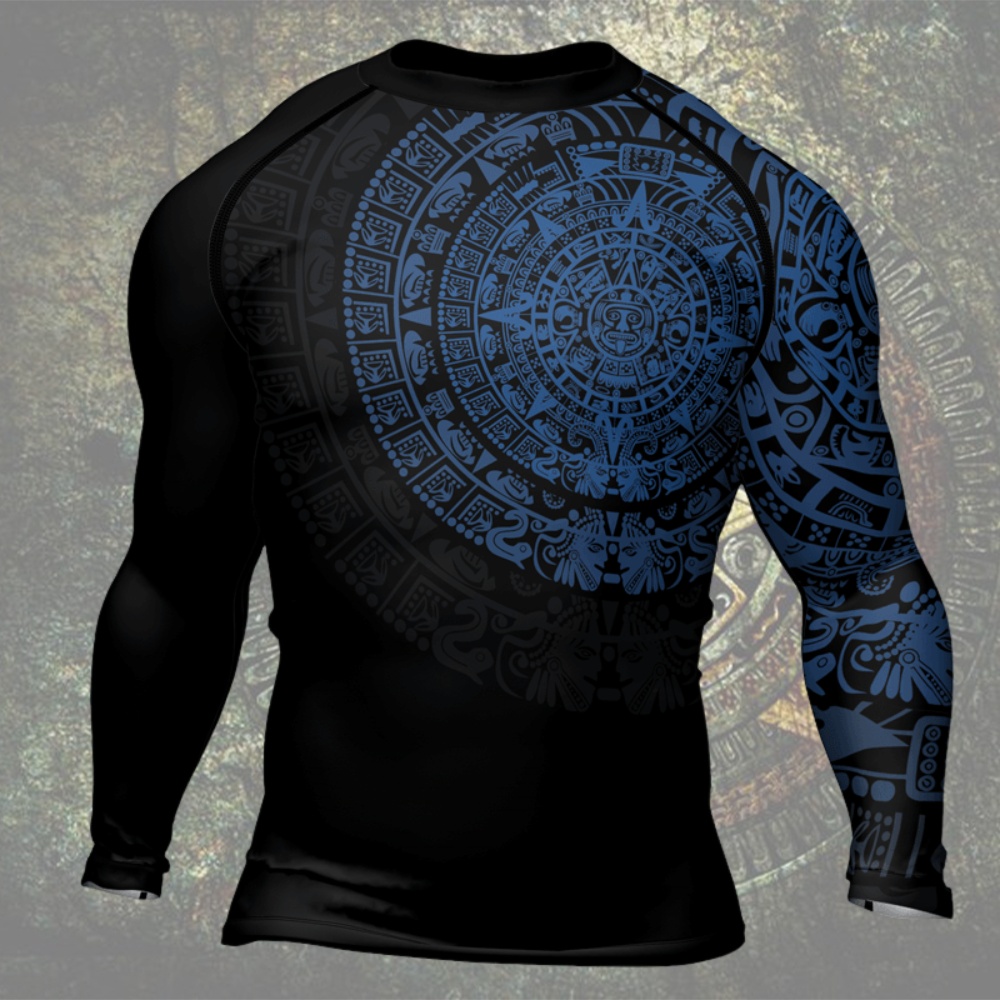 Aztec Blue Mens Long Sleeve Compression Shirt