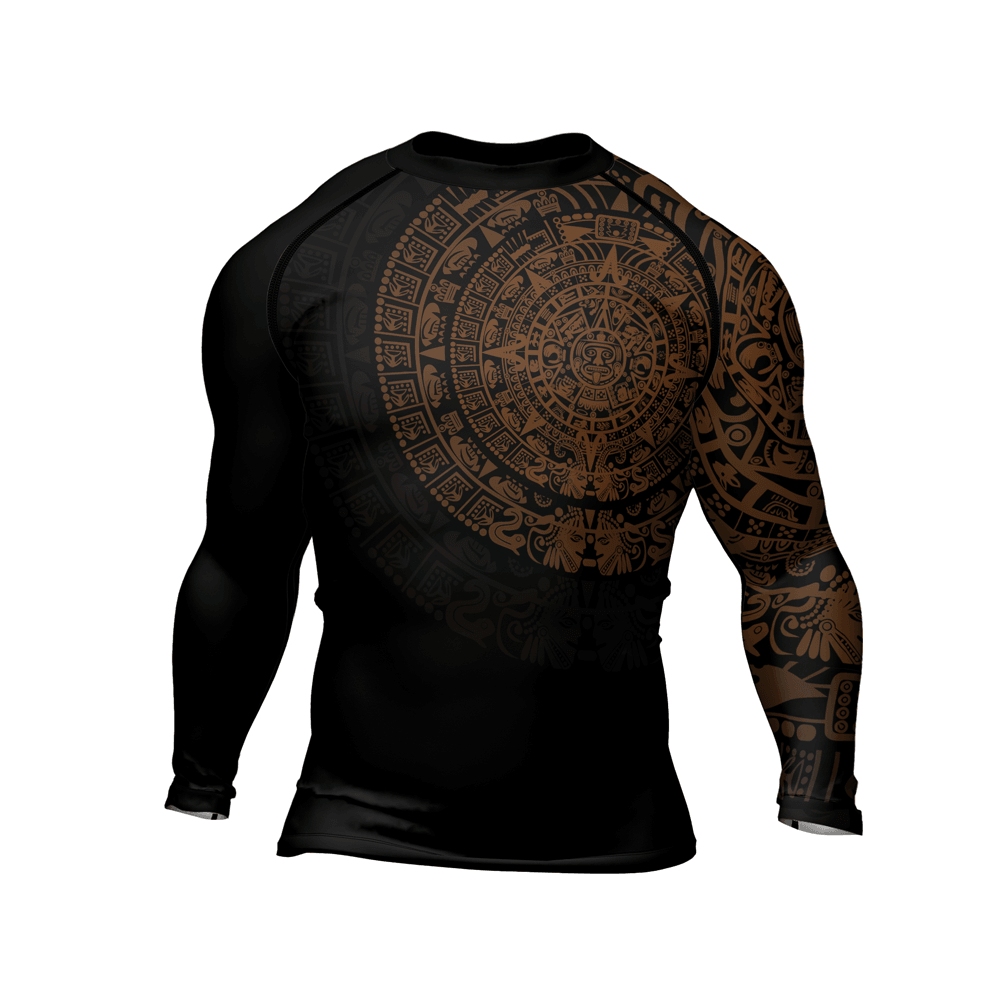 Aztec Brown Mens Long Sleeve Compression Shirt