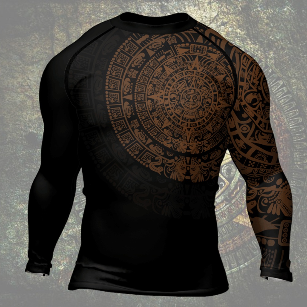 Aztec Brown Mens Long Sleeve Compression Shirt