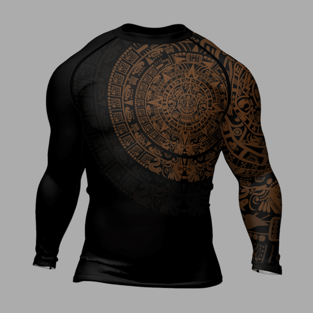 Aztec Brown Mens Long Sleeve Compression Shirt