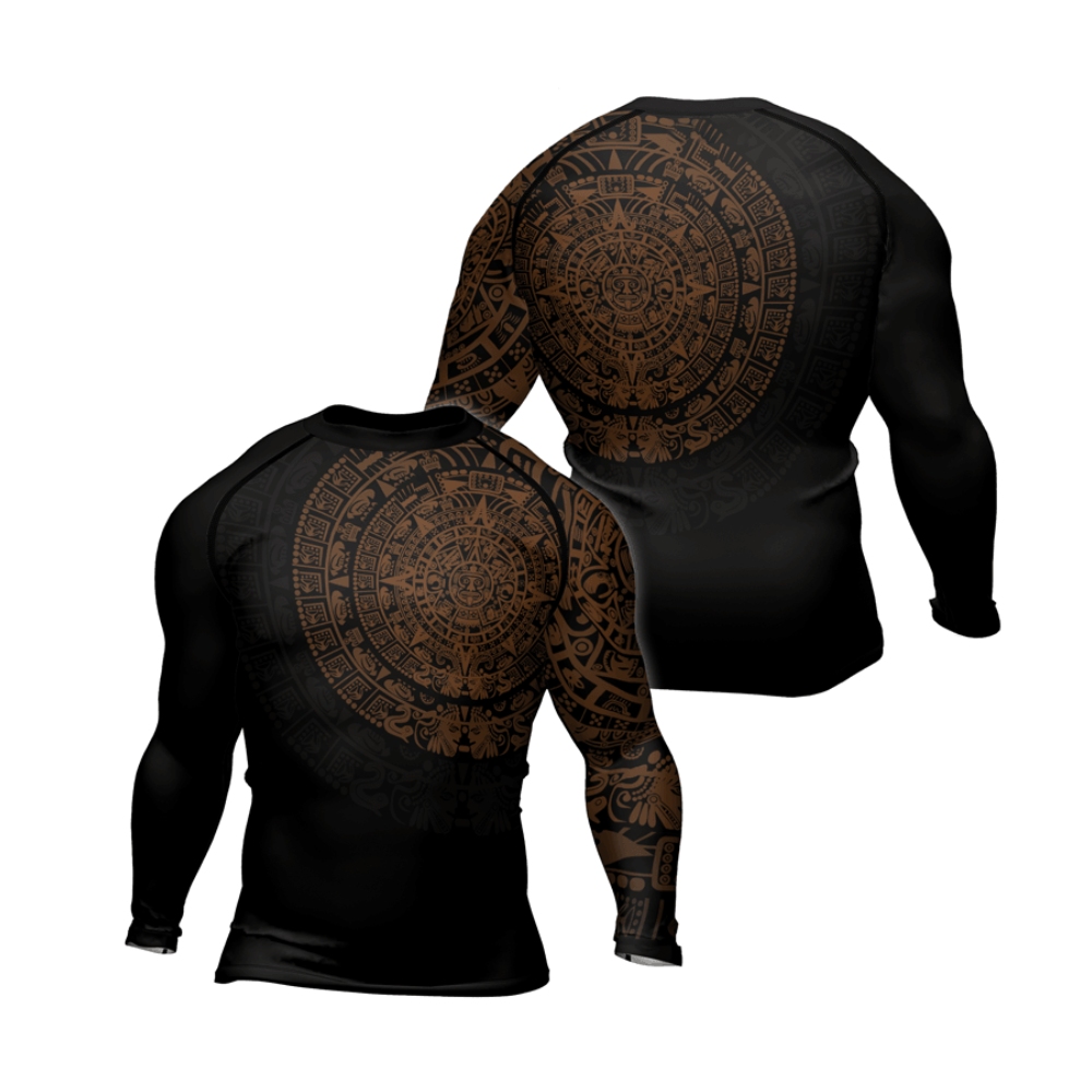 Aztec Brown Mens Long Sleeve Compression Shirt