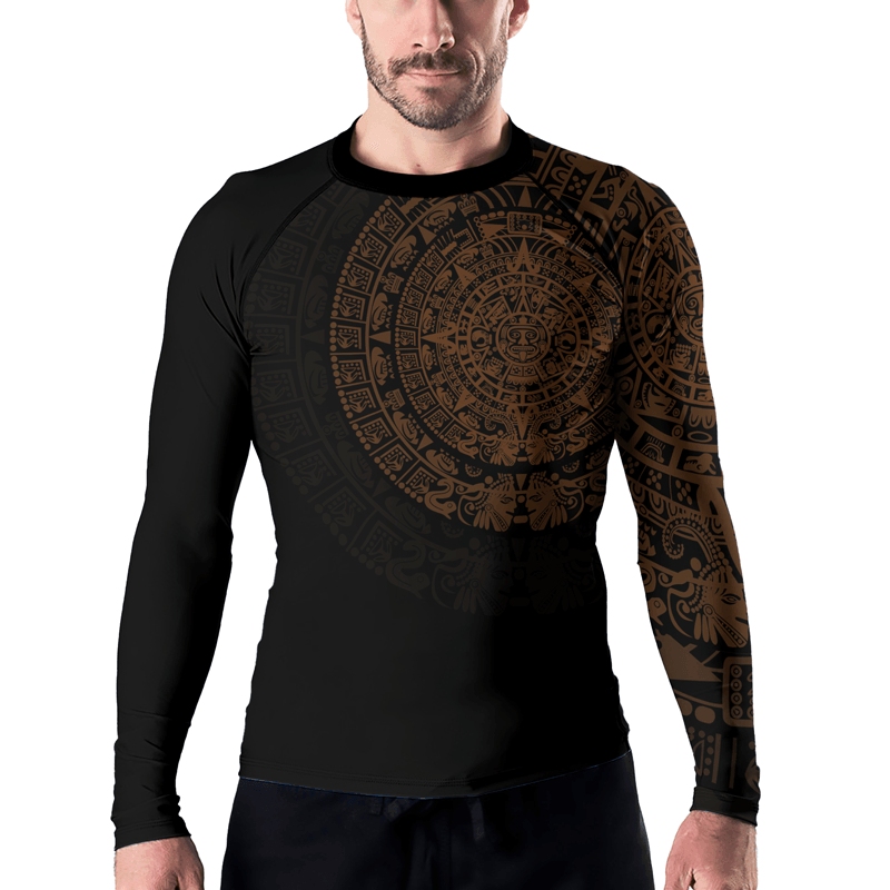 Aztec Brown Mens Long Sleeve Compression Shirt