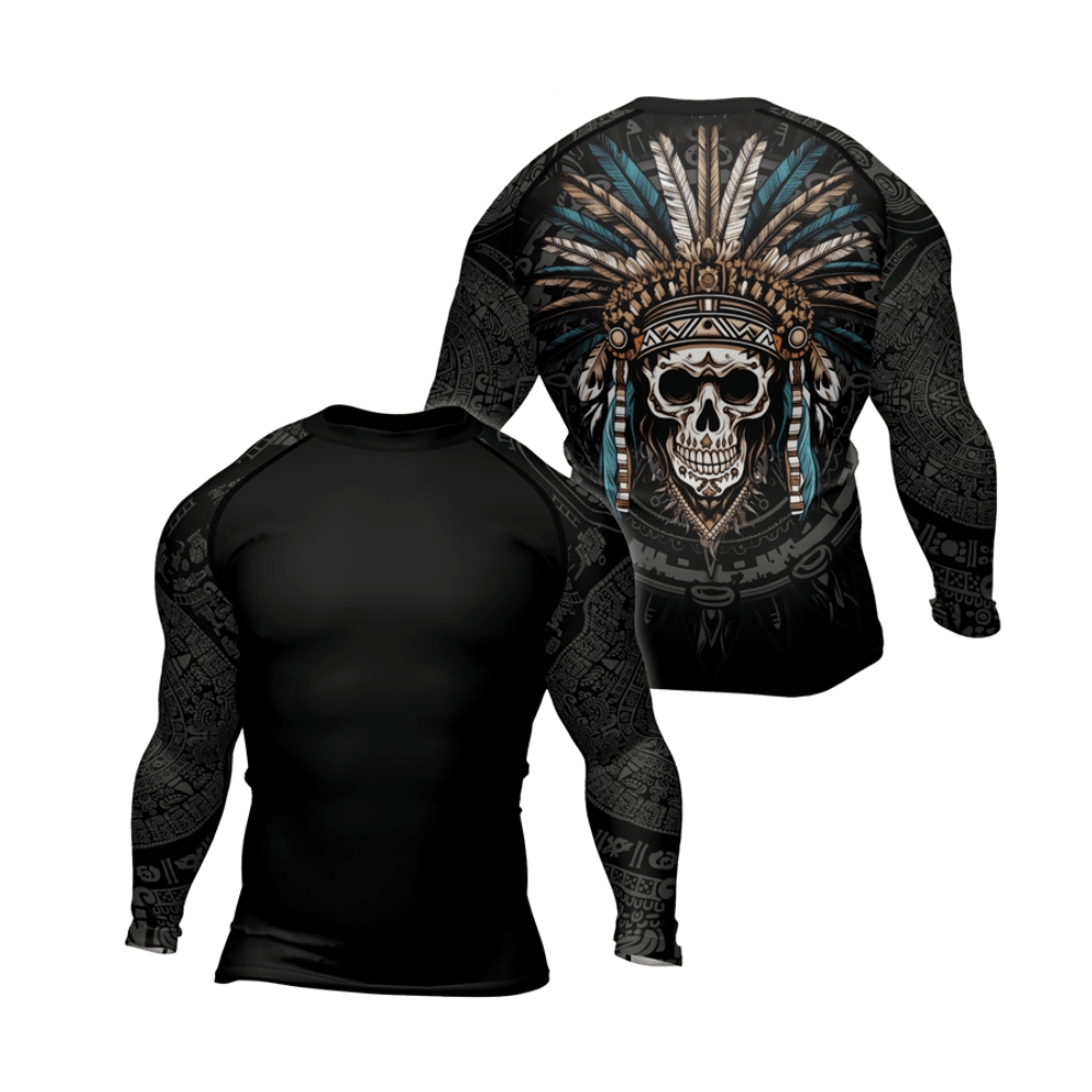 Aztec Chief Skull Mens Long Sleeve Compression Shirt