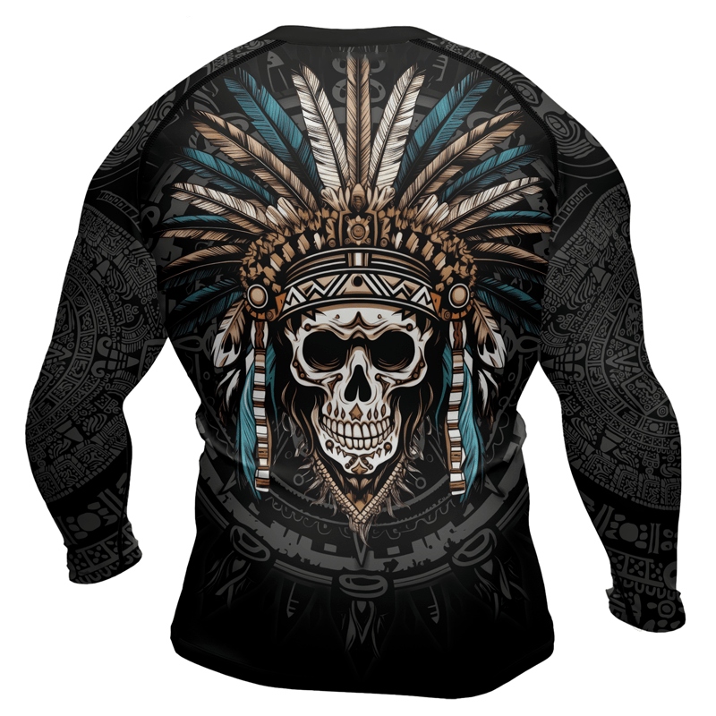 Aztec Chief Skull Mens Long Sleeve Compression Shirt