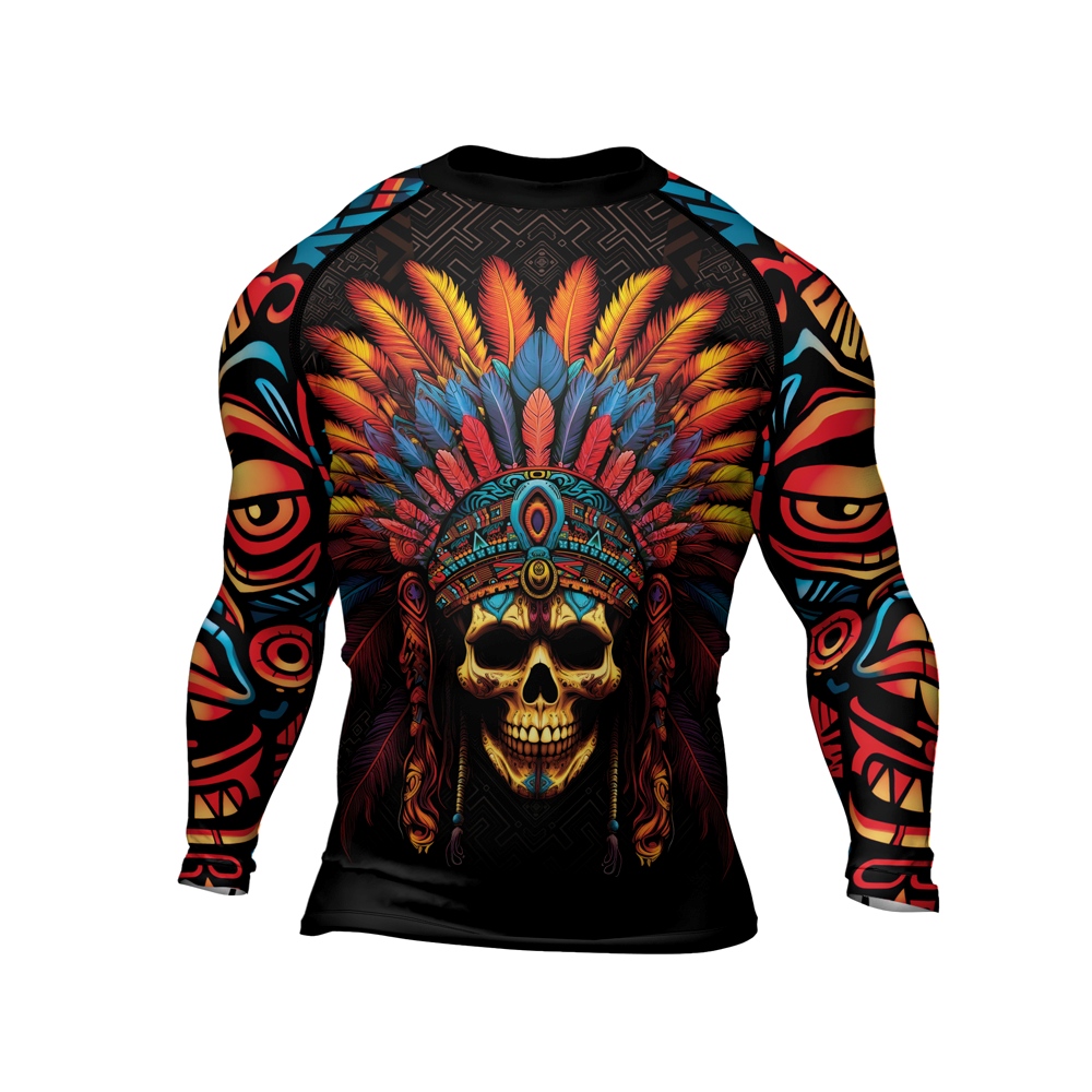 Aztec Chieftain Skull Mens Long Sleeve Compression Shirt