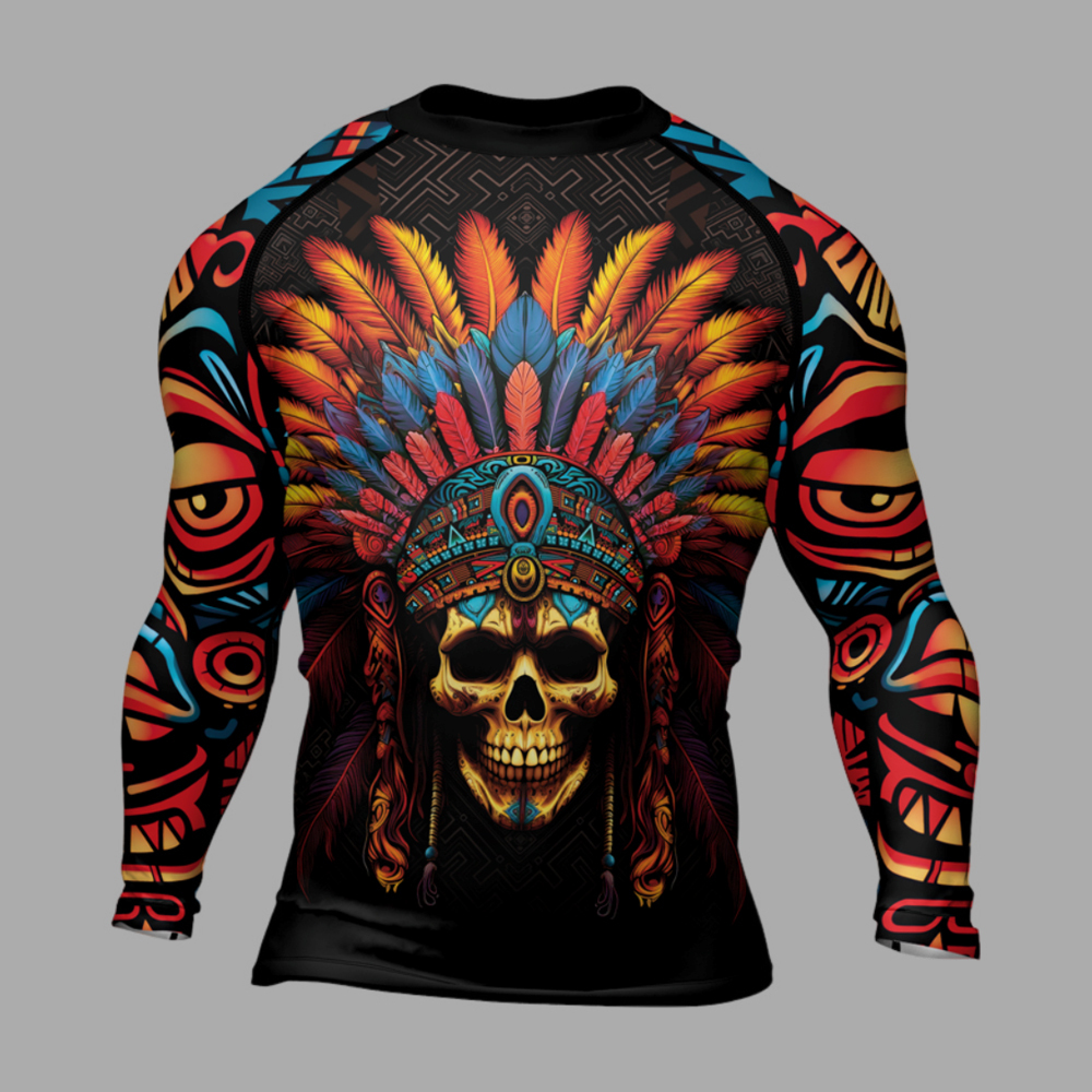 Aztec Chieftain Skull Mens Long Sleeve Compression Shirt