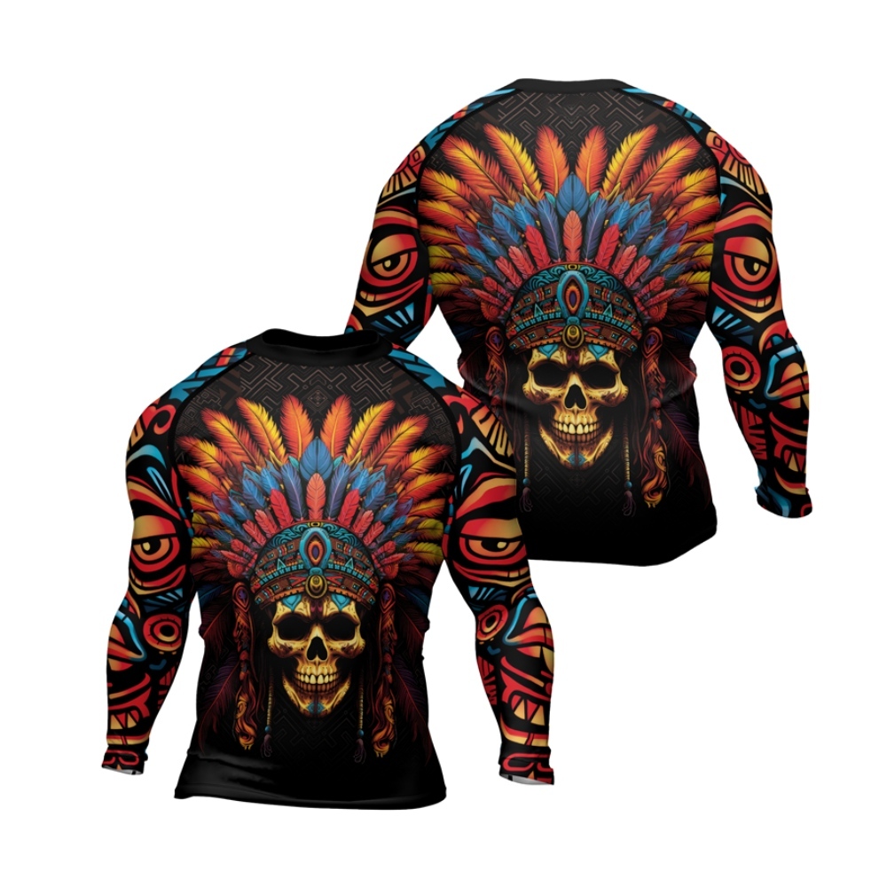 Aztec Chieftain Skull Mens Long Sleeve Compression Shirt
