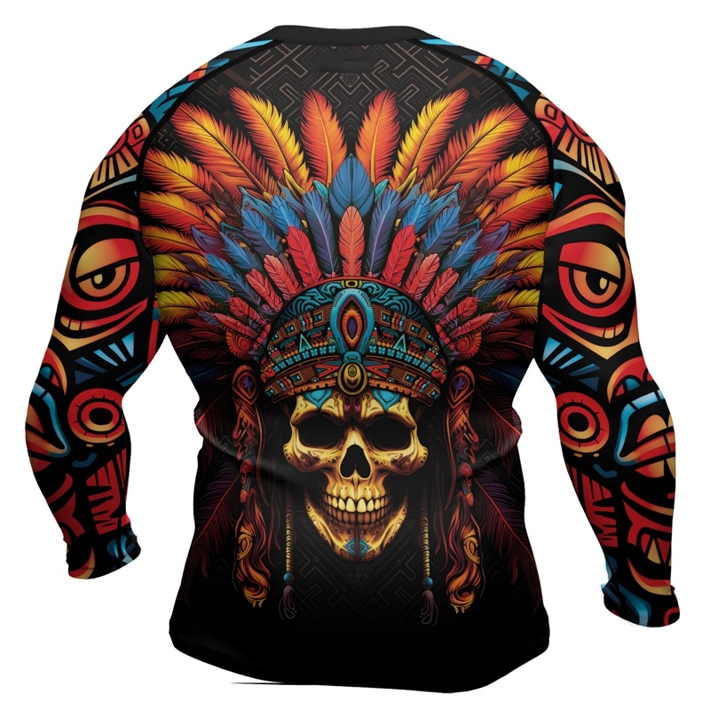 Aztec Chieftain Skull Mens Long Sleeve Compression Shirt