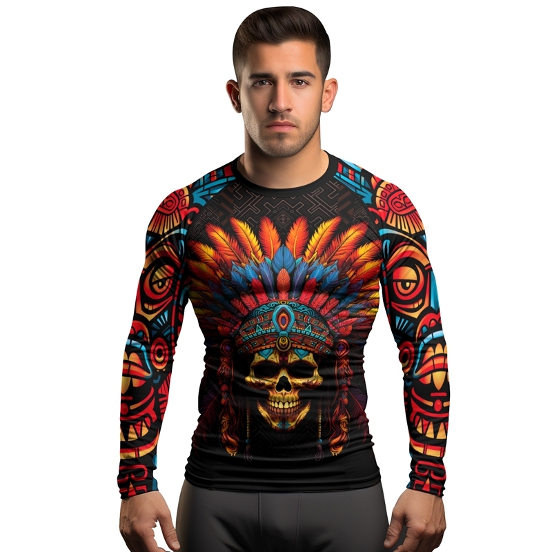 Aztec Chieftain Skull Mens Long Sleeve Compression Shirt