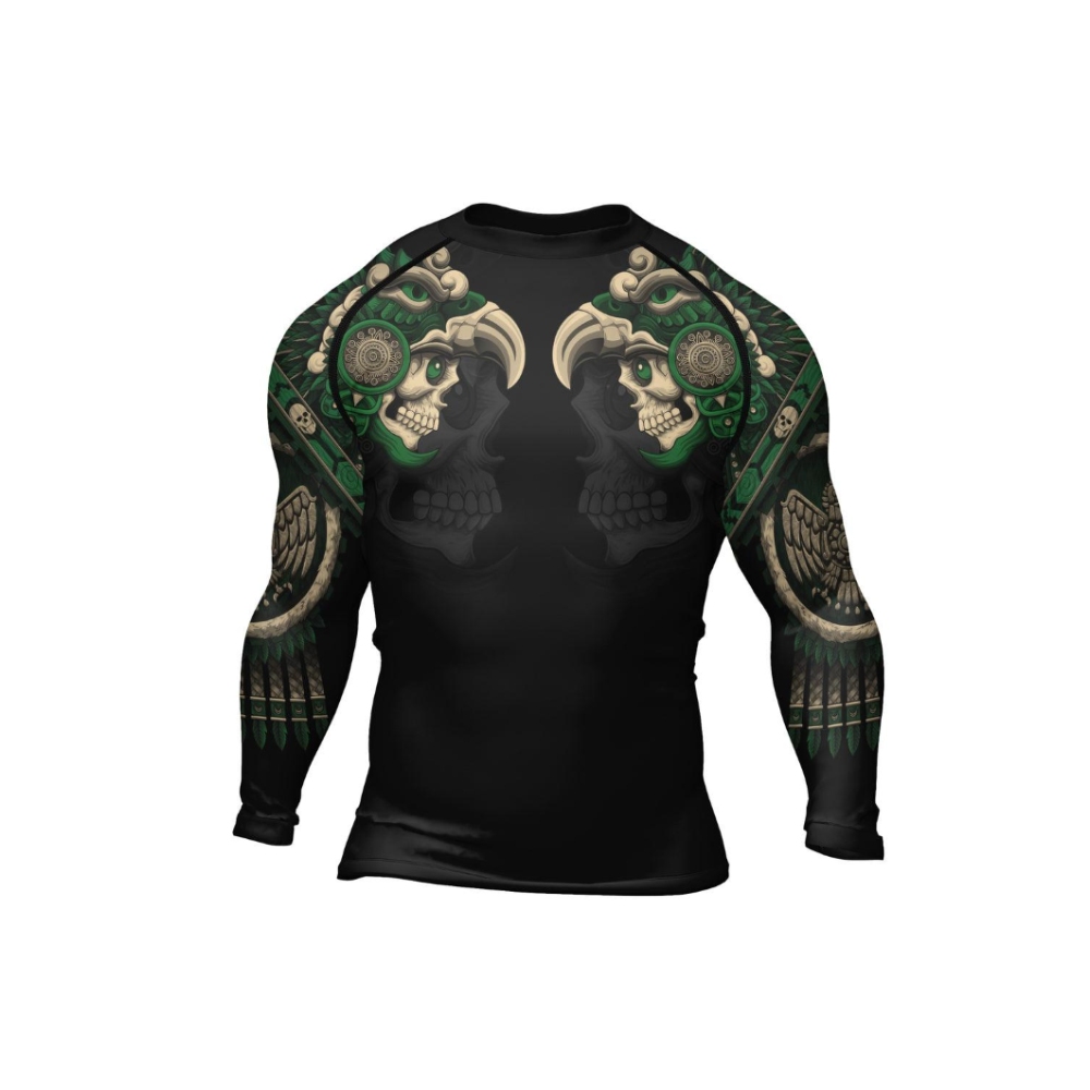 Aztec Eagle Warrior Skull Mens Long Sleeve Compression Shirt
